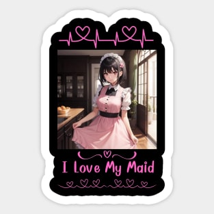 I Love My Maid Heart Anime Girl Sticker